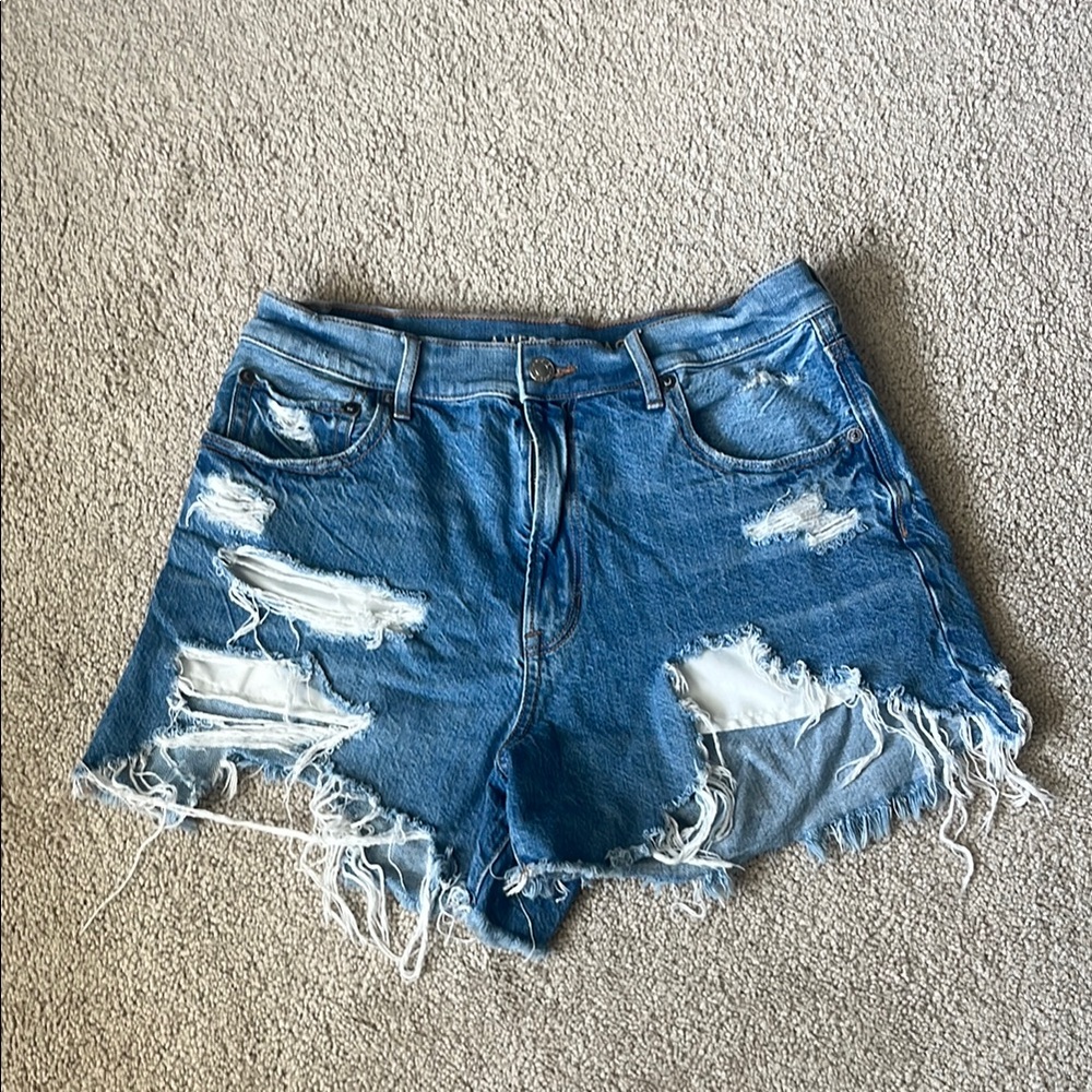 American Eagle Outfitters Blue Distressed Jean Shorts